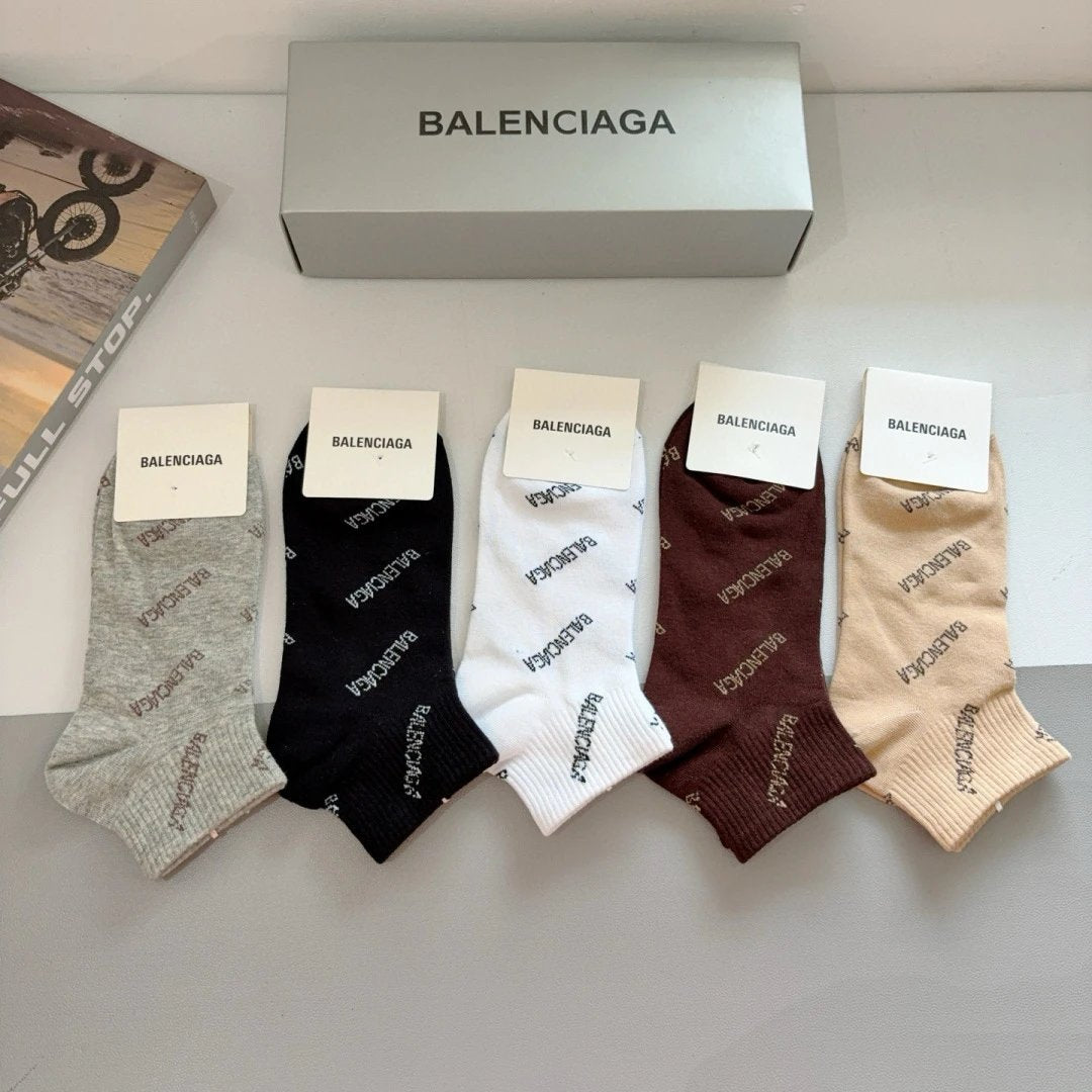 Balenciaga Sock 【a Box5Double】Classic Letters logo Breathable Fashion25ss New Short Cotton Socks Spring Summer Autumn Thin Business Deodorant Sweat-Absorbing Sports Casual Versatile