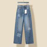 Celine Jeans Irregular Letter Print Denim Straight Leg Pants Women Versatile Casual