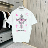 Chrome Hearts T-shirt Back Hand-drawn Print logo round Neck Short Sleeve25ss New Pure Cotton Unisex Style T Casual T-Shirt Base Layer Shirt OS Loose Fit Half Sleeve Top Plus Size
