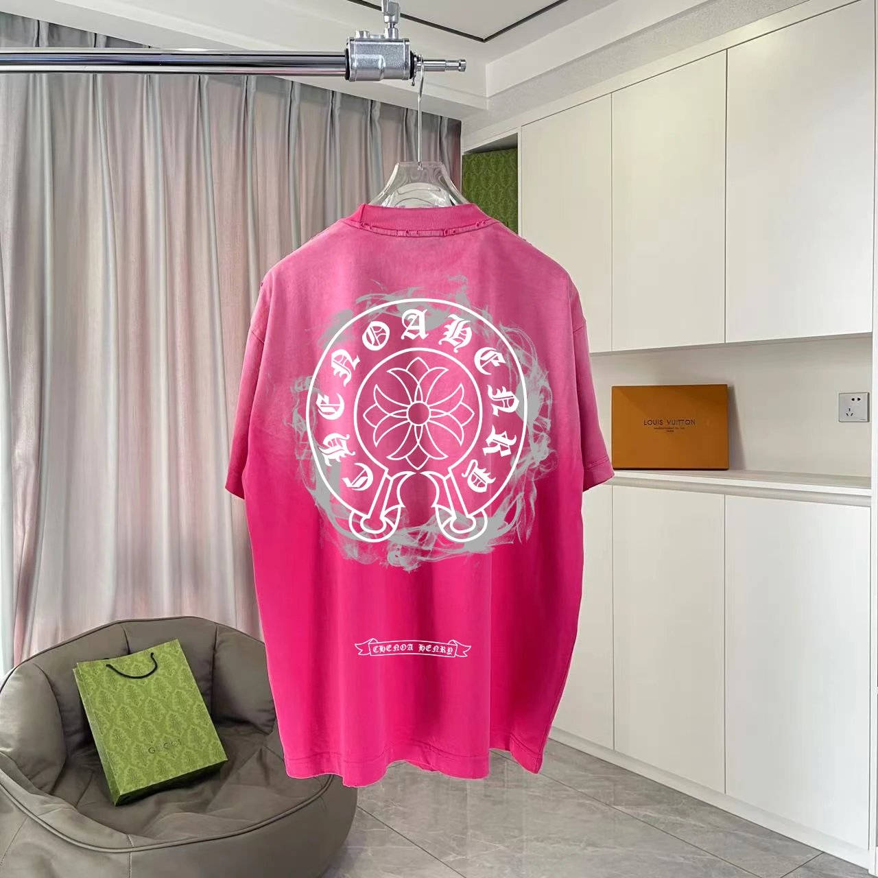 Chrome Hearts T-shirt Back with Horse Hoof Sanskrit Print logo round Neck Short Sleeve25ss New Pure Cotton Unisex Style T Casual T-Shirt Base Layer Shirt OS Loose Fit Half Sleeve Top Plus Size