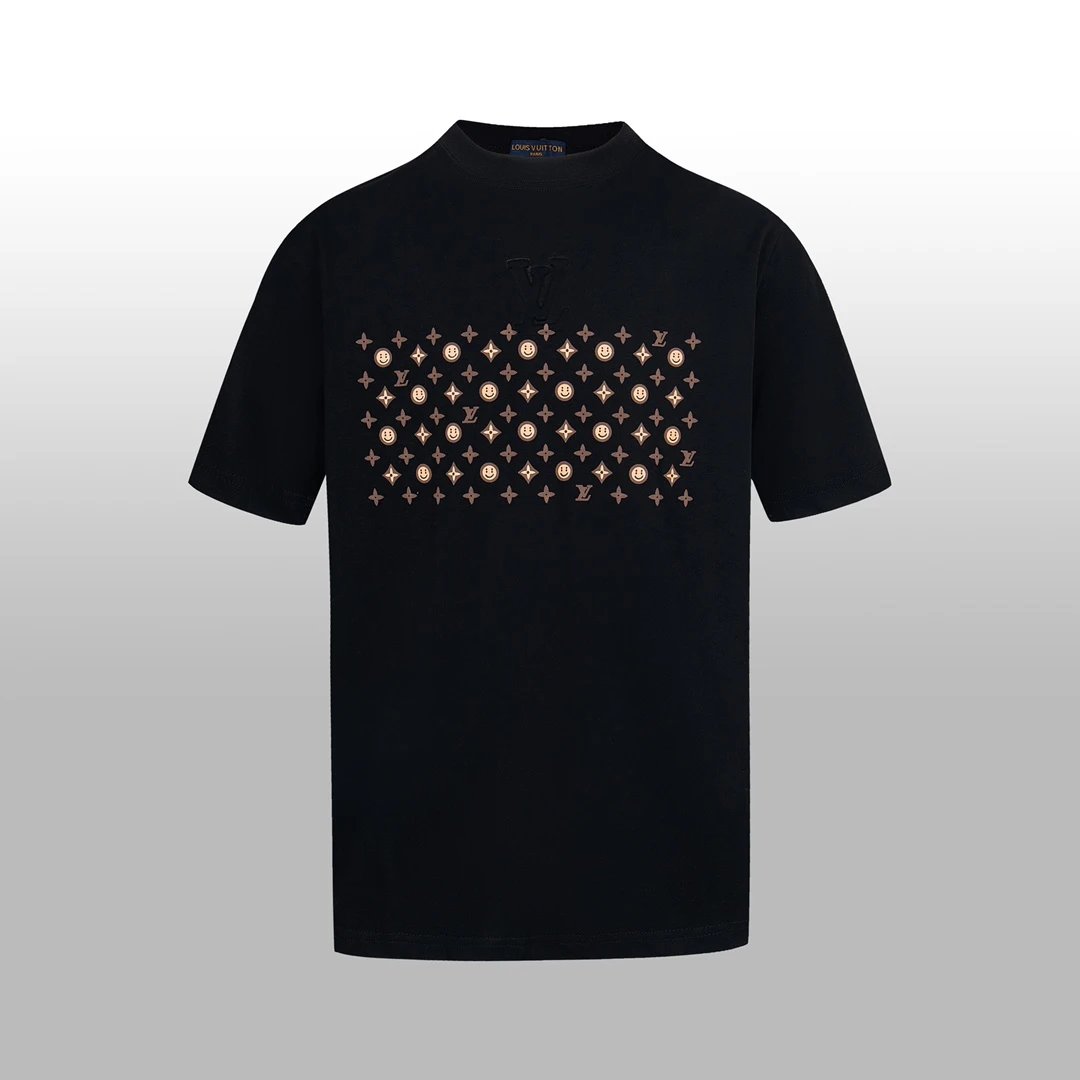 Louis Vuitton LV T-shirt Hand-drawn Smiley Face Print on the Chest logo round Neck Short Sleeve25ss New Pure Cotton Unisex Style T T-shirt OS Loose Fit Base Shirt Top Half Sleeve T-Shirt