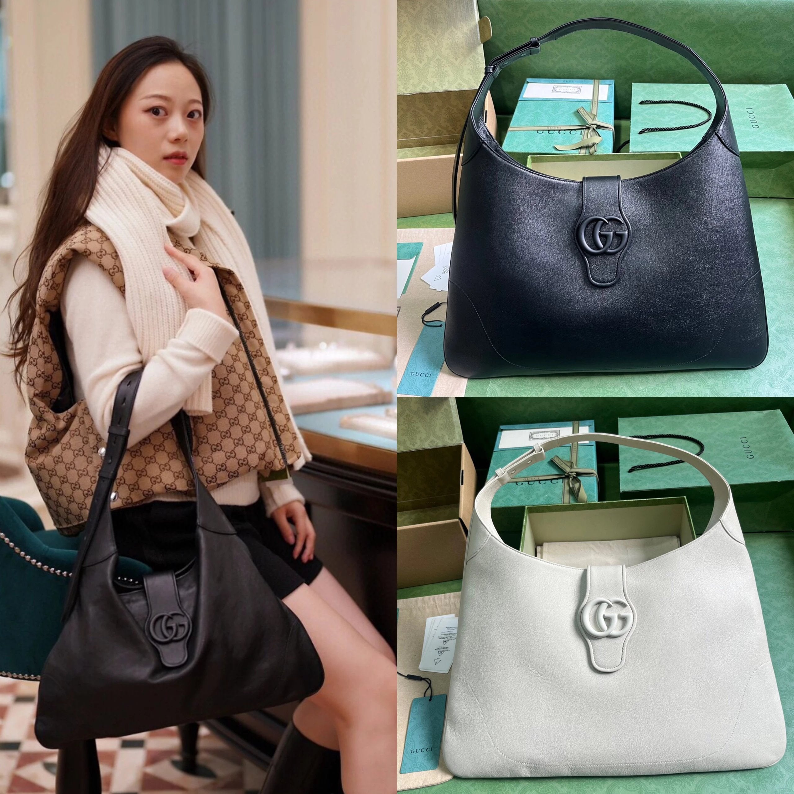 Gucci Women's Bag Top version 【**Version Original Leather】23Autumn and Winter New Aphrodite Series Large Backpack Softhobo Large Shoulder Tote Bag Selenodont Bag Underarm Bag Shoulder Bag Crossbody Bag Oversized Shopping Bag Mummy Bag Commuter Bag Women's