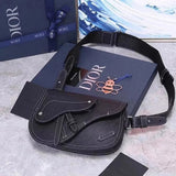 Dior Men's Bag Top version 【Version Original Leather】Gift for Personal Use with Counter Packaging Handbag Saddle Canvas Black with Old Flowers Calfskin Saddle Bag Shoulder Messenger Bag Waist Bag Chest Bag Bag Men's and Women's Bags