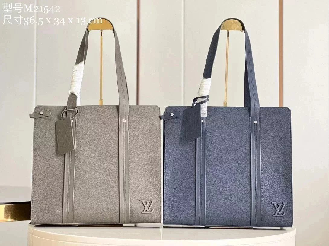 Louis Vuitton LV briefcase Top version **Old Factory M57308Men's Leather Briefcase TOTE Bag Aerogr Tote Bag Men's Briefcase Business Trip Shopping Bag Computer Bag21542Elephant Gray Blue Chloe Paddington Men's Tote Bag
