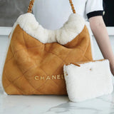 Chanel Women's Bag Top version 【**Original Leather Surrogate Shopping Edition】23B New22bag Teddy Bear Lamb Wool Garbage Bag Autumn and Winter22bag Small Size Large Size Plush Tote Bag Shopping Bag