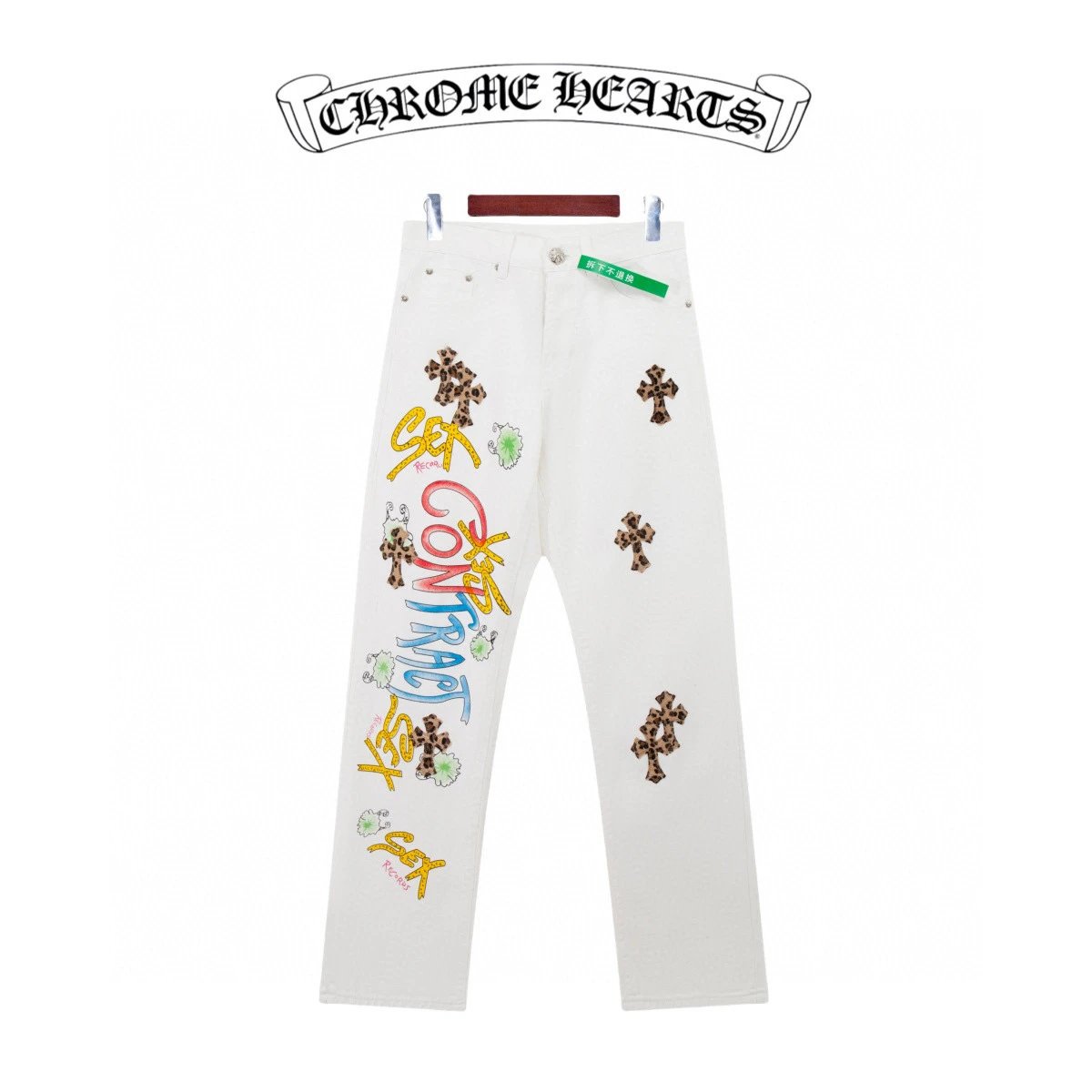 Chrome Hearts Jeans Patterned Graffiti Print logo25ss Spring Summer New Straight Loose Slim Fit Jeans Unisex Long Pants