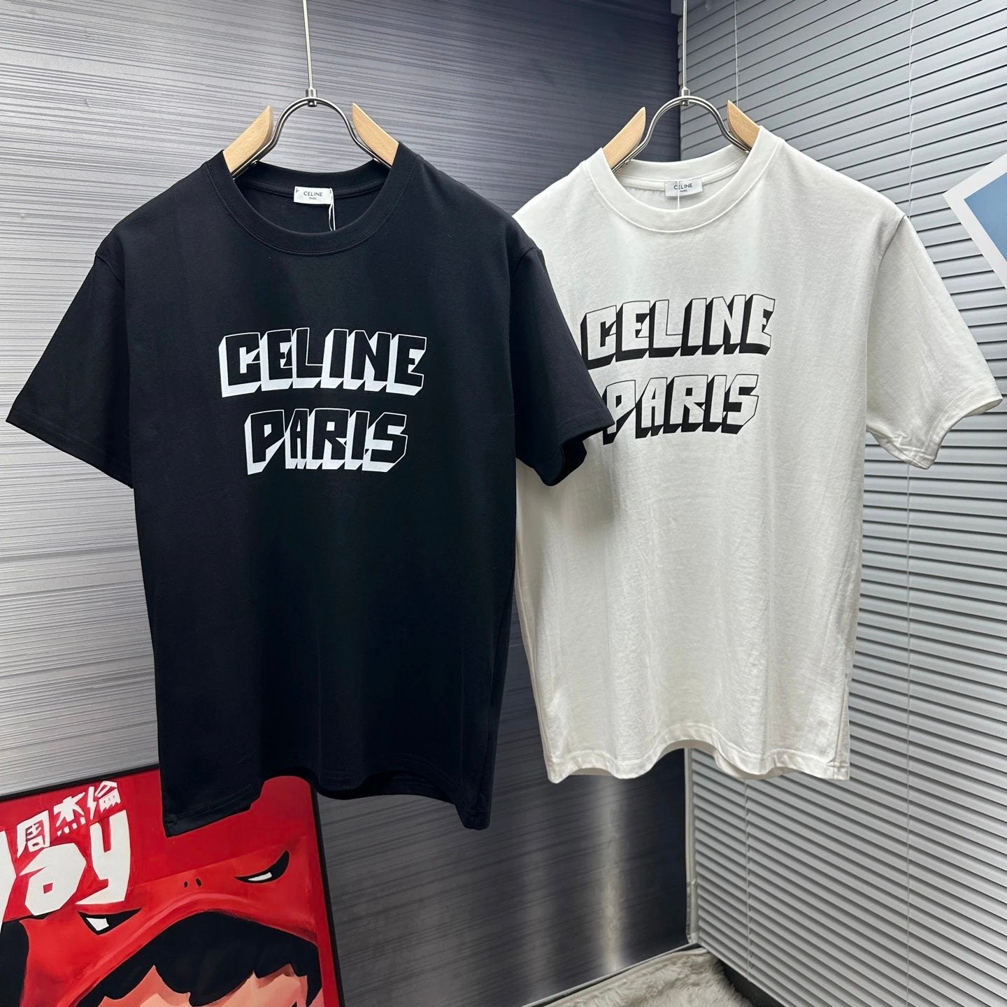 Celine T-shirt Chest Letter Print logo round Neck Short Sleeve25ss New Pure Cotton Unisex Style T Casual T-Shirt Base Layer Shirt OS Loose Fit Half Sleeve Top Plus Size