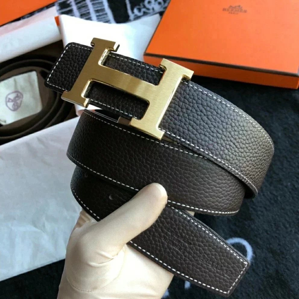 Hermes Belt Top version New High Quality Belt Men's First Layer Cowhide Double-Sided h Buckle Business Casual Belt