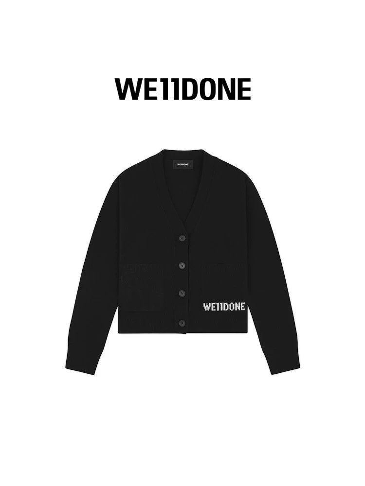 We11done Jackets Top Version Wool Knit Cardigan Jacquard Letters LOGO Pocket Sweater Coat