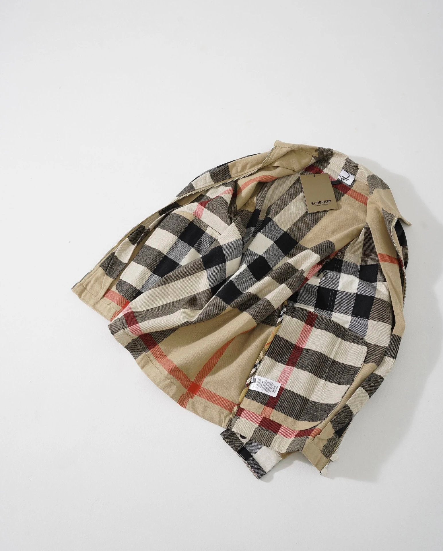 Burberry Shirt Plaid Wool Blend Zipper Front Shirt Jacket Unisex Autumn Winter New Sports Casual Loose Versatile