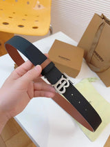 Burberry Belt Top version 【Original Custom】Original New Men's Leather Belt Width3.5cm Double-Sided Imported First Layer Calfskin Full Grain Leather Genuine Goods Quality Original Letter Rotating Buckle Counter Full Set Gift Box Packaging B Home Belt
