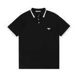 PRADA T-shirt Triangle Chest logo Leather Stamp POLO Shirt Lapel Short Sleeve25ss New Unisex Commuter Short Sleeve Summer Loose Fit T Business Shirt Plus Size T-Shirt