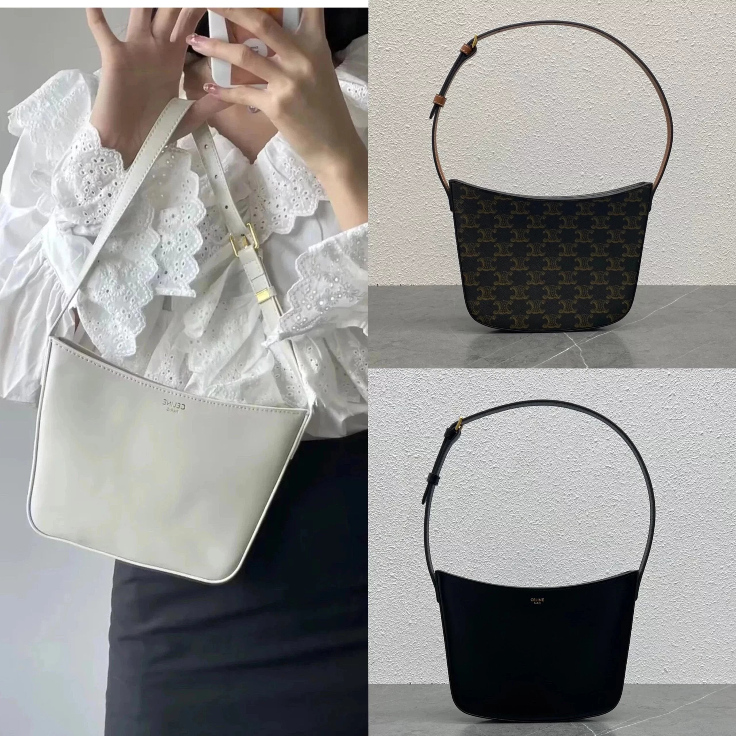 Celine women's bag Top version 【Original Factory】2023New Retro Underarm Bag Shoulder Vegetable Basket Bag Bucket Bag Shoulder Bag Handbag New Women's Bag112273