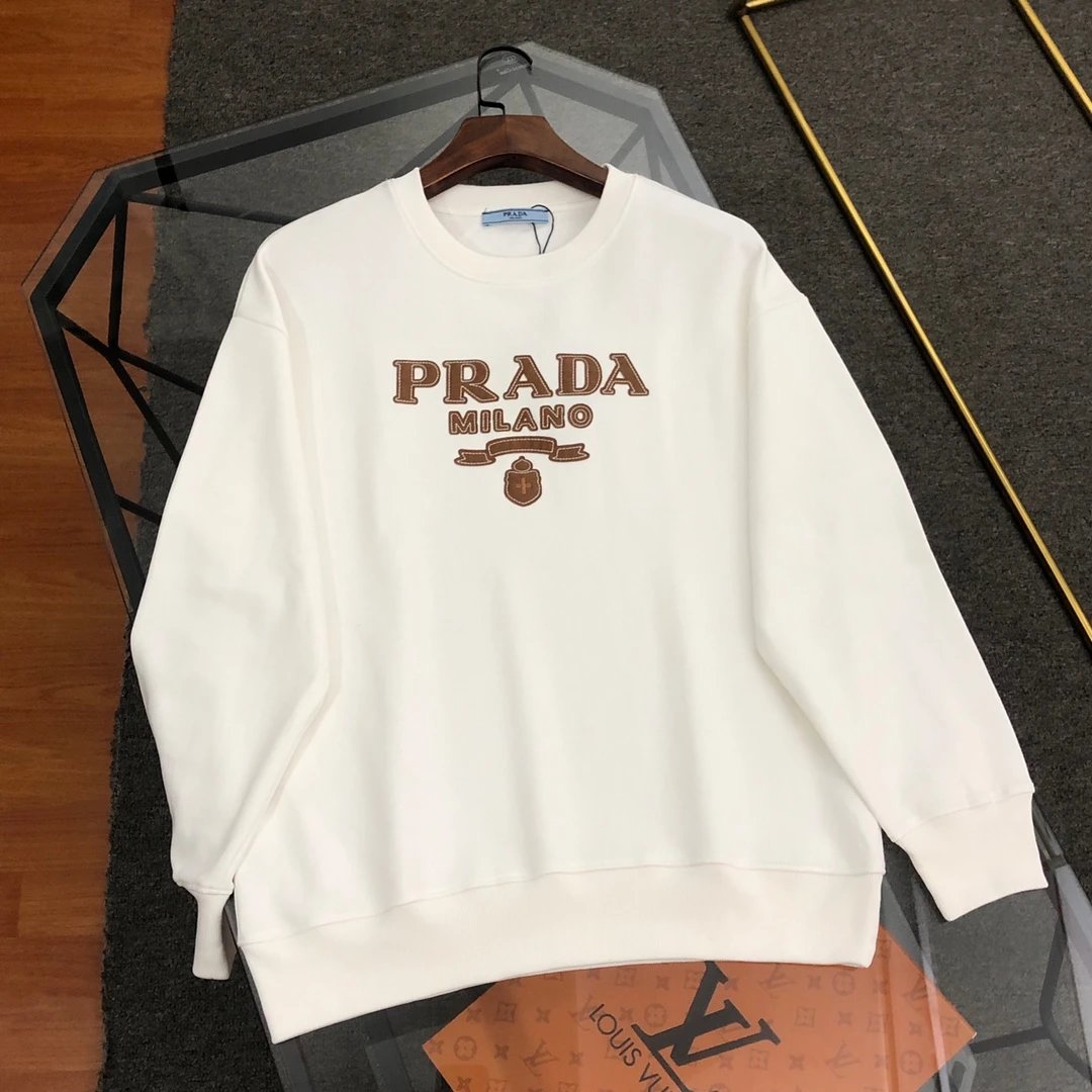 PRADA Hoodie 2024New Model Labeling logo Round Neck Sweatshirt Pullover Unisex Sports Casual Loose Fit Versatile New Autumn Winter Collection