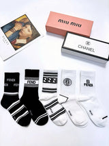 PRADA Sock 【a Box5Double】Classic Letters logo Breathable and Stylish Pure Cotton Mid-Calf Socks25ss New Cotton Socks Spring Summer Autumn Sports Casual Versatile Business Thin Deodorant Sweat-Absorbing