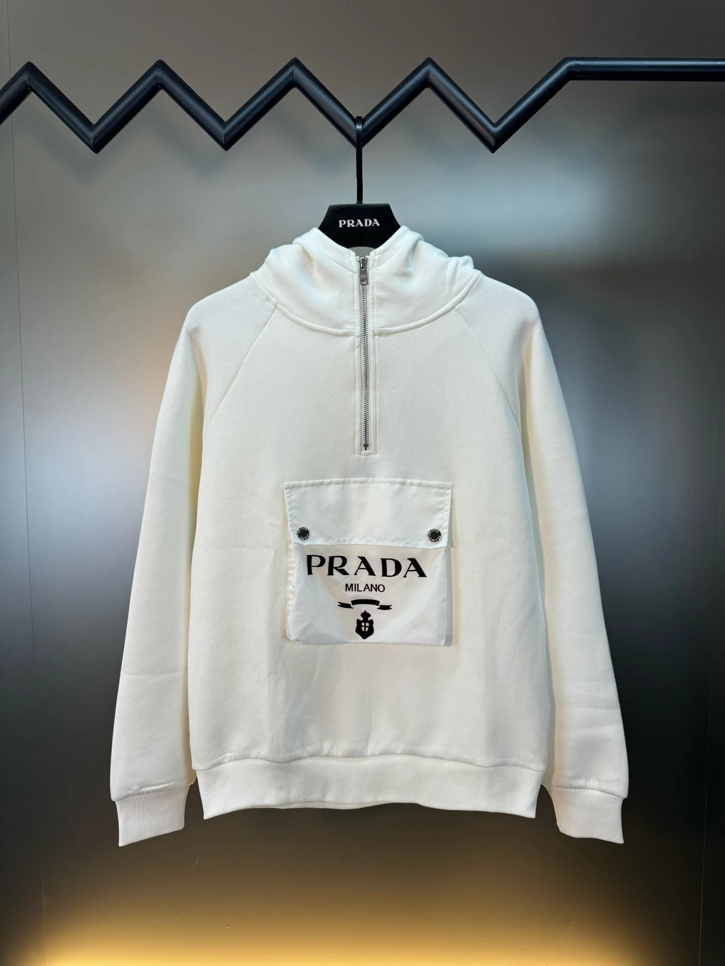 PRADA Hoodie Silicone Pocket Letters logo Zipper Hoodie Casual Loose Fit Versatile Pullover Sweatshirt Sportswear os Versatile Inner Layer Top Unisex24ss Autumn and Winter New Products