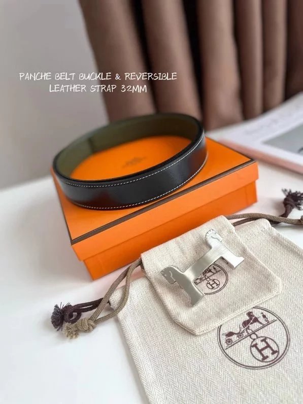 Hermes Belt Top version 【New products in stock】Genuine Leather Belt Business Casual Unisex H Buckle Belt Double-Sided Available Pant Belt32mm