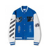 OFF-White Jackets Top Version Spring and Autumn Fashion Brand Fashion Letter Embroidery Baseball Uniform Men's and Women's Same Cartoon Rhinestone Long-Sleeved Casual Jacket