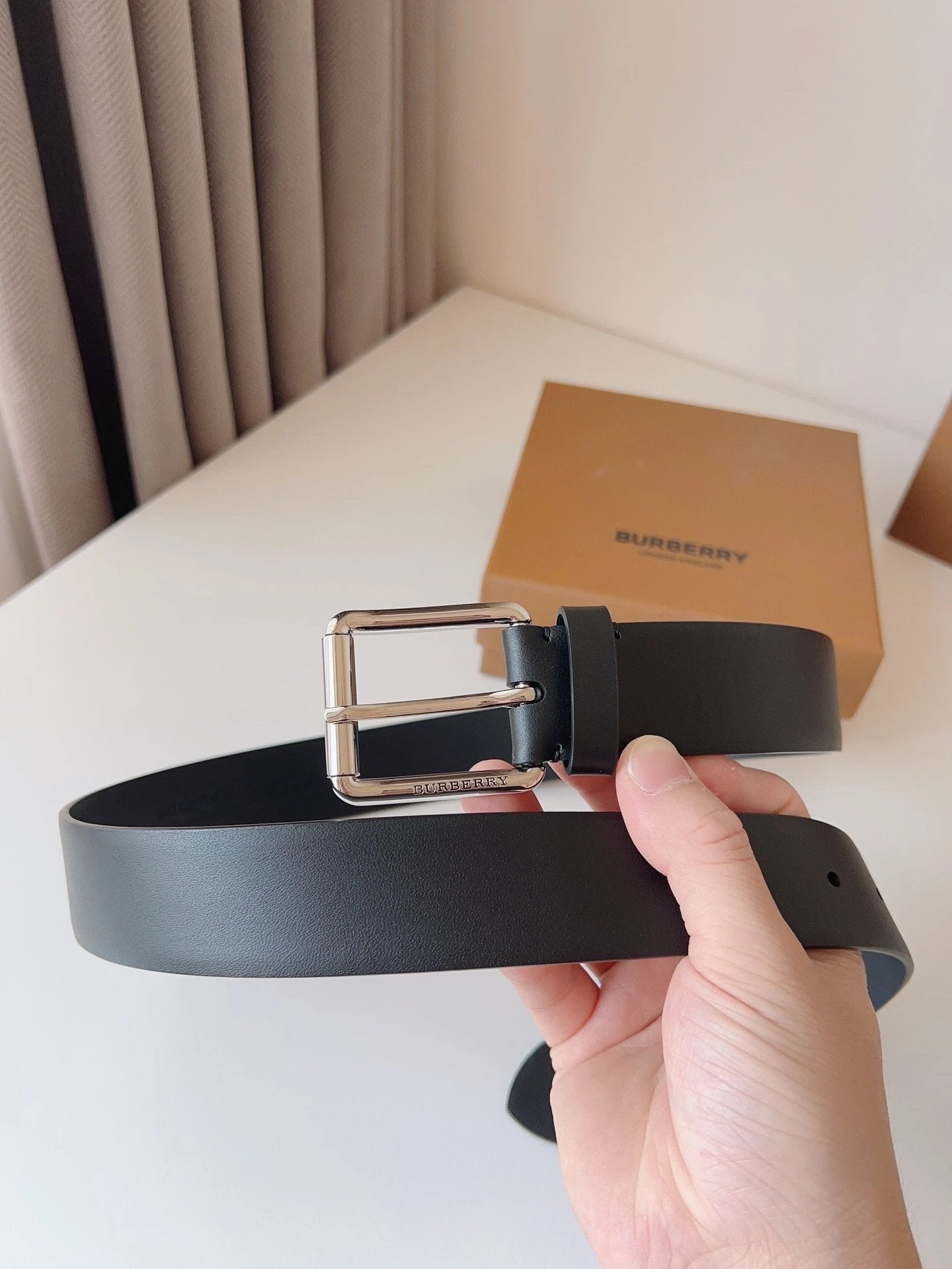 Burberry Belt Top version 【Full Package】New Men's Leather Belt Width3.5cm Double-Sided Imported First Layer Calfskin Full Grain Leather Genuine Goods Quality Original Letter Rotating Buckle Counter Full Set Gift Box Packaging B Home Belt