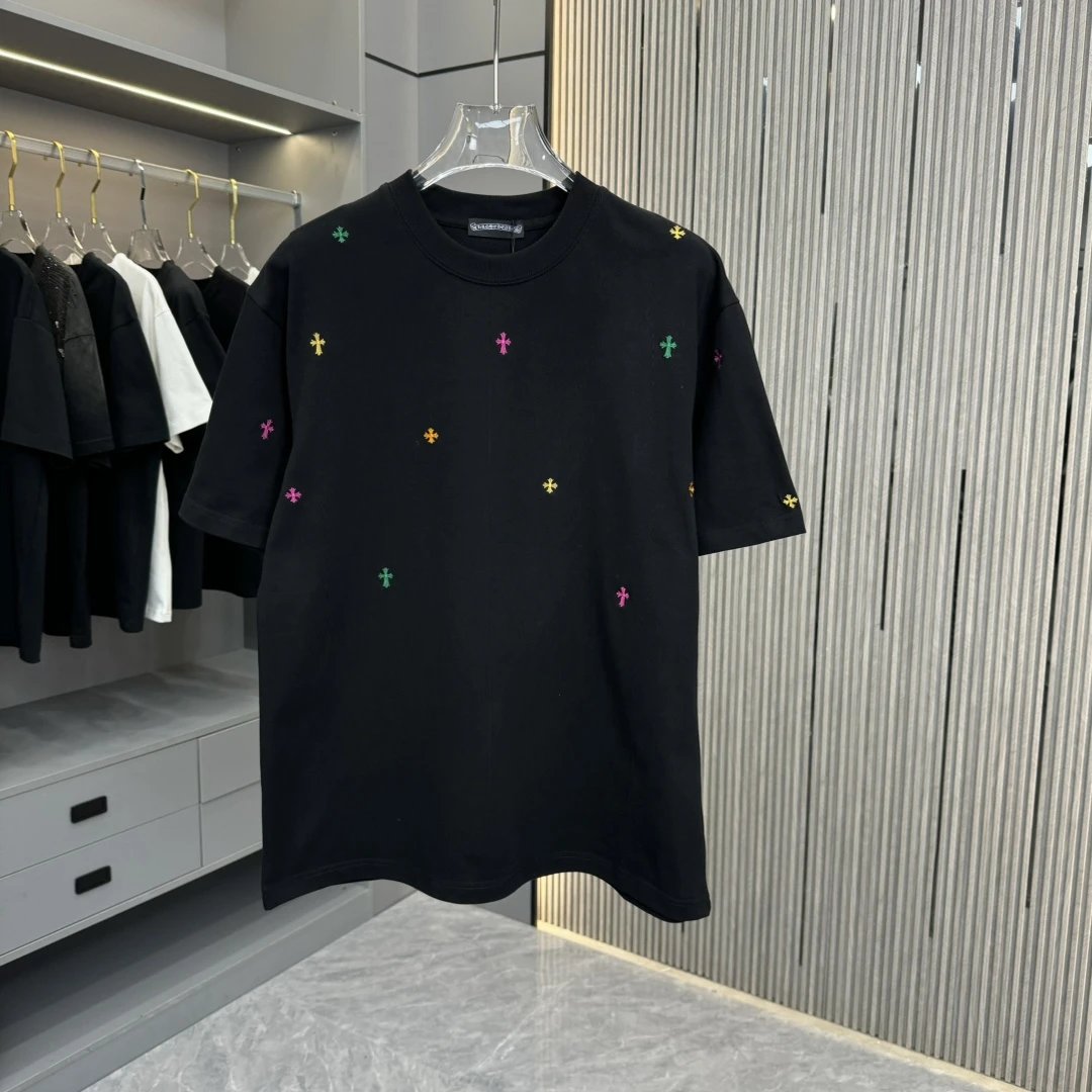 Chrome Hearts T-shirt Half-body Embroidery logo round Neck Short Sleeve25ss New Pure Cotton Unisex Style T T-shirt OS Loose Fit Base Shirt Top Half Sleeve T-Shirt