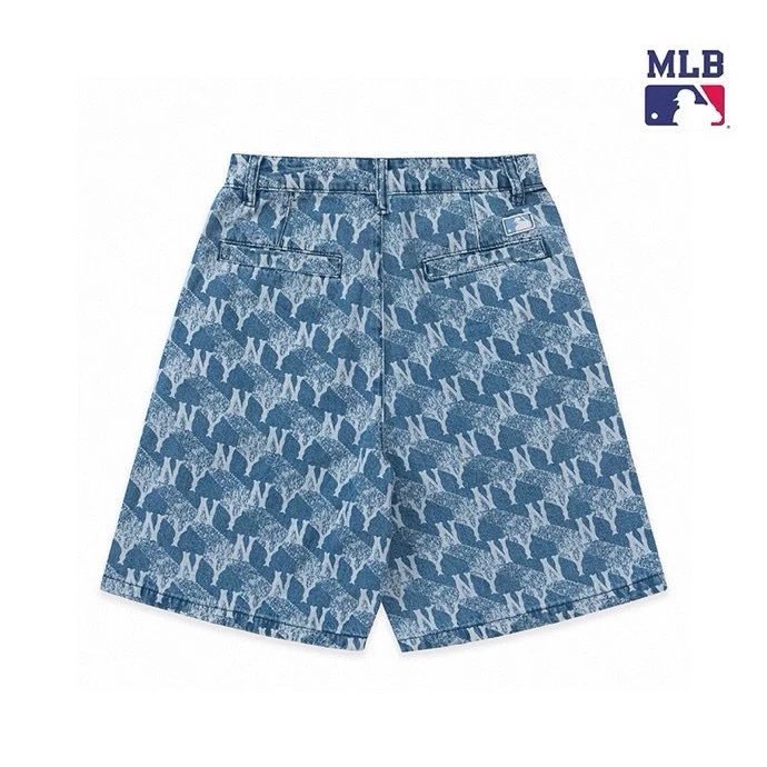 MLB Shorts Top Version New Geometric Full Printed Denim Shorts Men and Women Same Style