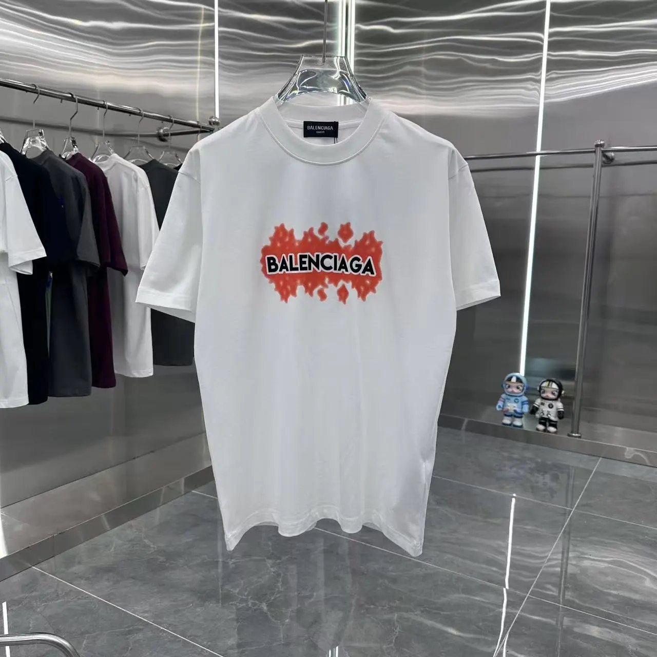 Balenciaga T-shirt Chest Print logo round Neck Short Sleeve25ss New pure cotton T Unisex T-Shirt OS Loose Fit Base Shirt Top Half Sleeve T-Shirt