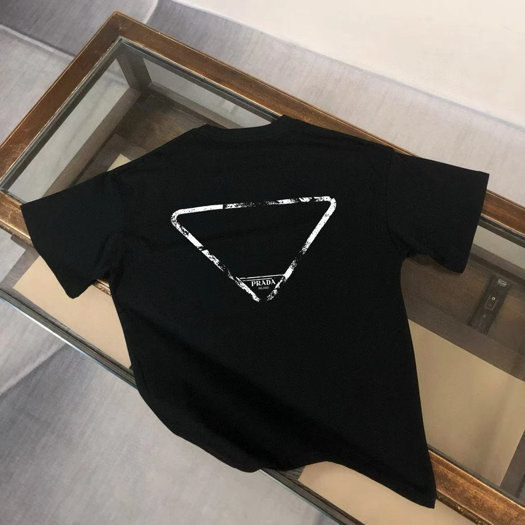 PRADA T-shirt Chest Letter Embroidery logo round Neck Short Sleeve25ss New Pure Cotton Unisex Style T Casual T-Shirt Base Layer Shirt OS Loose Fit Half Sleeve Top Plus Size