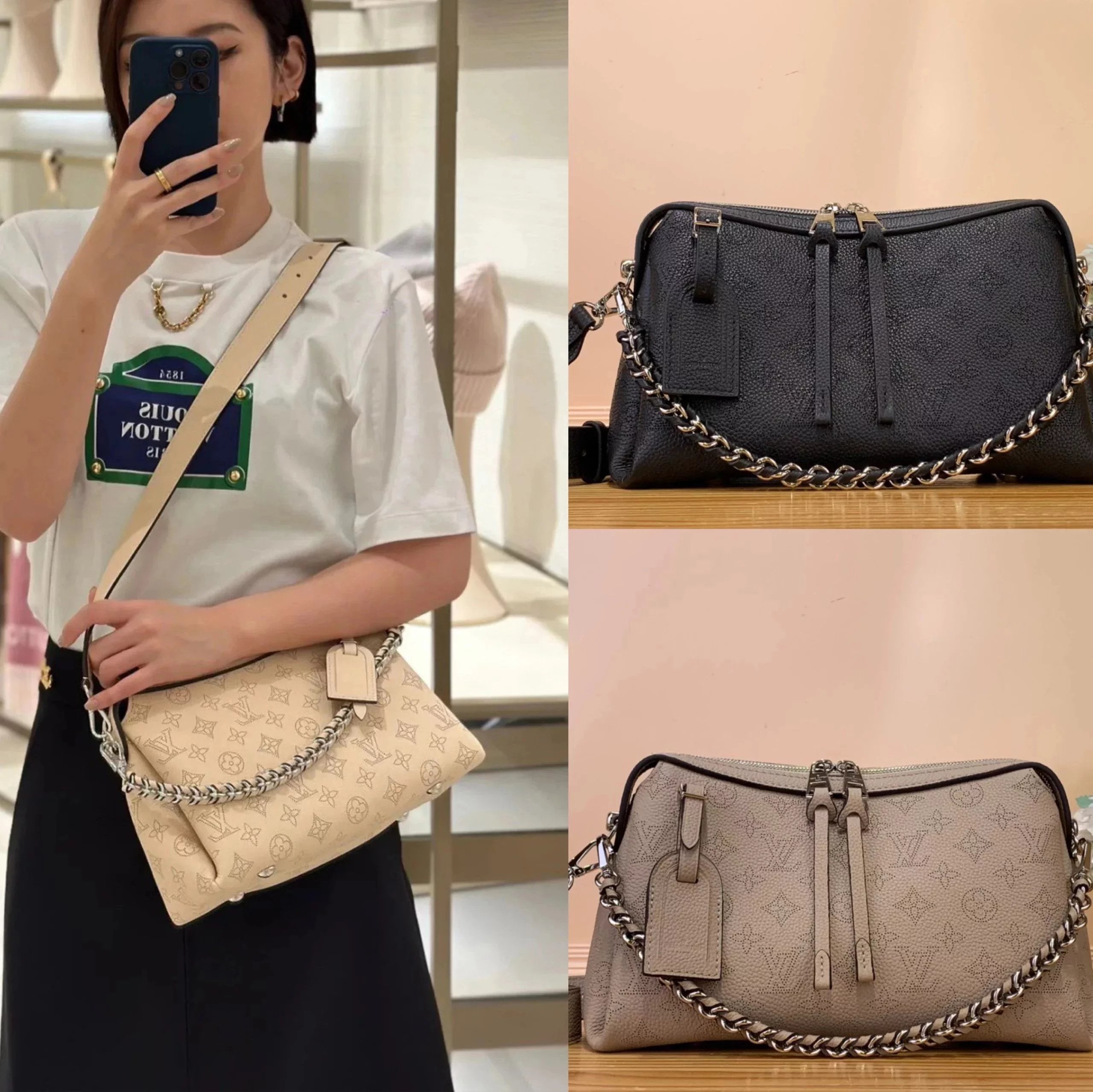 Louis Vuitton LV Women's Bag Top version 【Original Leather】New Hollow out MahinaHandItAll Small Size Handbags Women's Bag Shoulder Bag Crossbody Bag Underarm Bag Handbag M24255M24114