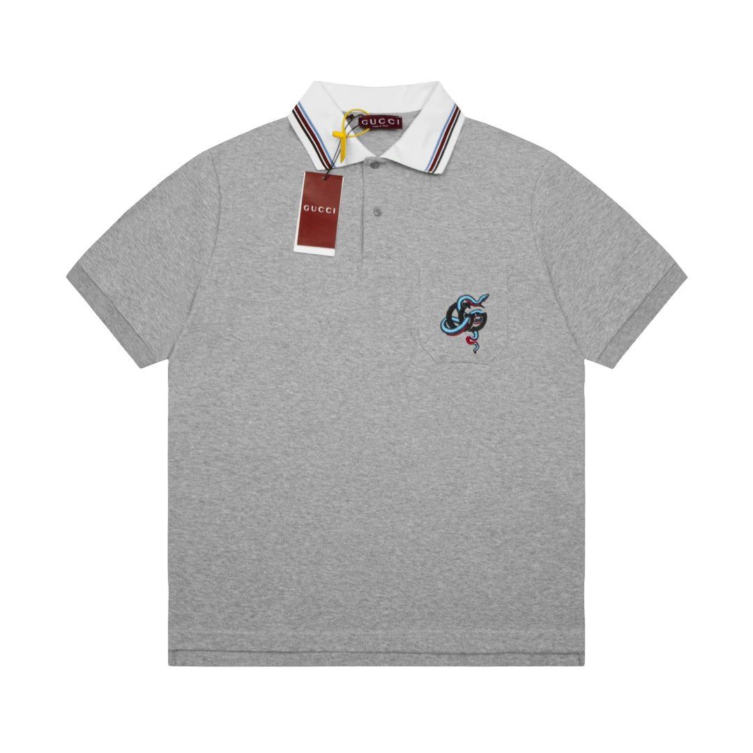 Gucci T-shirt Year of the Snake Limited Edition Front Pocket Embroidery POLO Shirt Lapel Short Sleeve25ss New Unisex Summer Short Sleeve OS Loose T Business Half Sleeve Plus Size T-Shirt