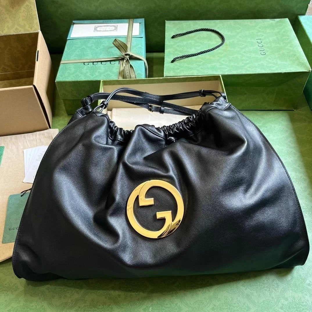 Gucci Women's Bag Top version 【Original Leather High Version】New Blondie Series Large Tote Bag Oversized Luggage Bag Mummy Bag Autumn and Winter Matte Leather Brown New Style Blondie Tote Shopping Bag747372