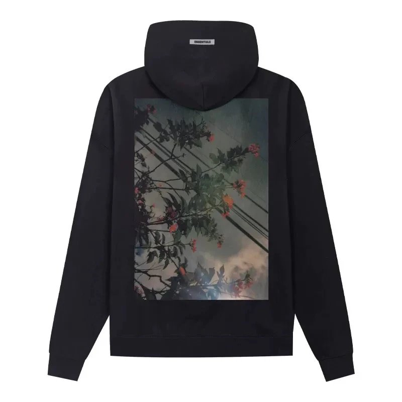 ESSENTIALS Hoodie Top Verified Double Line High Street Flower Photo with Hooded Fleece Pullover