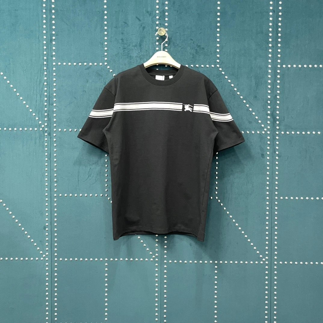 Burberry T-shirt Chest Stripe Embroidery logo round Neck Short Sleeve25ss New pure cotton T Unisex T-Shirt OS Drop Shoulder Loose Fit Base Shirt Top T-Shirt Short Sleeve