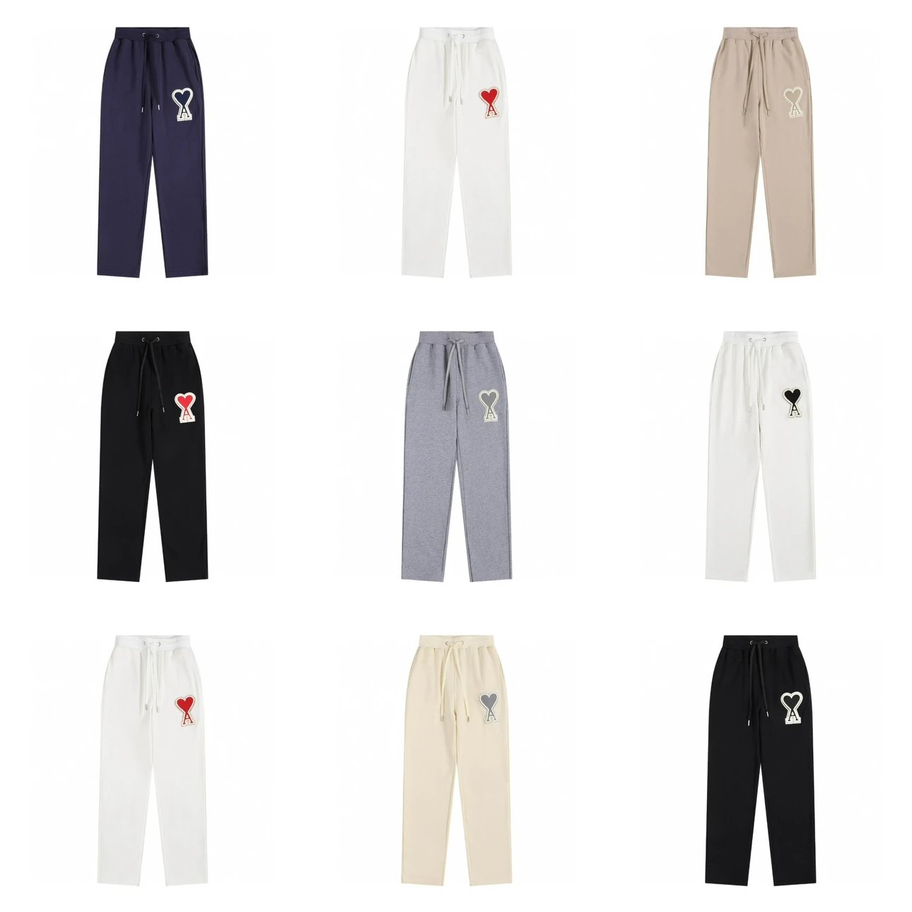 Ami Sweatpants Top Version Fashion Casual Pants Men's and Women's Same Spring and Summer Solid Color Big Heart Letter Embroidery Loose Track Pants Sweatpants Trousers