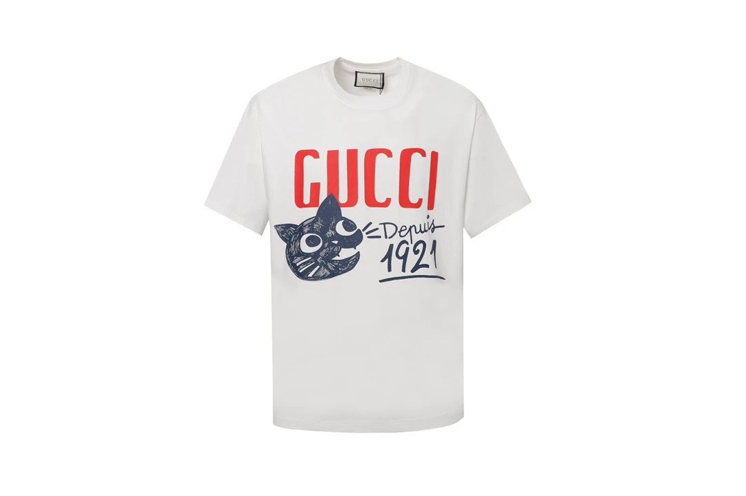 Gucci T-shirt 1921Anniversary Cat Pattern logo Round neck short-sleeve pure cotton T Unisex T-Shirt OS Loose Fit Base Shirt Summer New Casual Simple T-Shirt