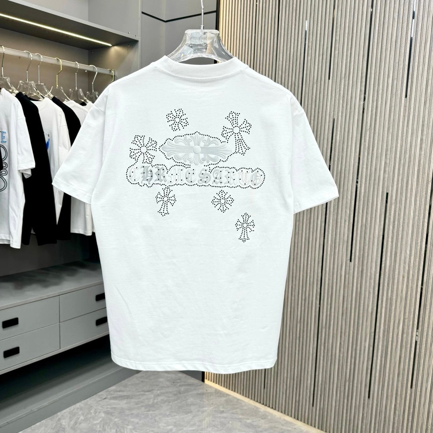 Chrome Hearts T-shirt Back Half-Round Bead Sanskrit Letter Print logo round Neck Short Sleeve25ss New Pure Cotton Unisex Style T T-shirt OS Loose Fit Base Shirt Top Half Sleeve T-Shirt