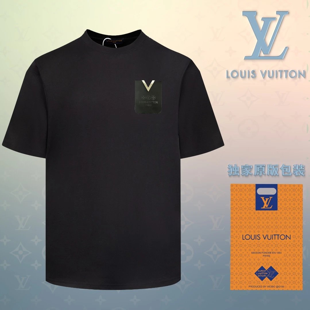 Louis Vuitton LV T-shirt Pocket Print on the Chest logo round Neck Short Sleeve25ss New Pure Cotton Unisex Style T T-shirt OS Loose Fit Base Shirt Short Sleeve T-Shirt Top