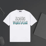 Louis Vuitton LV T-shirt Gradient Letter Print on the Chest logo round Neck Short Sleeve25ss New Pure Cotton Unisex Style T T-shirt OS Loose Fit Base Shirt Top Half Sleeve T-Shirt