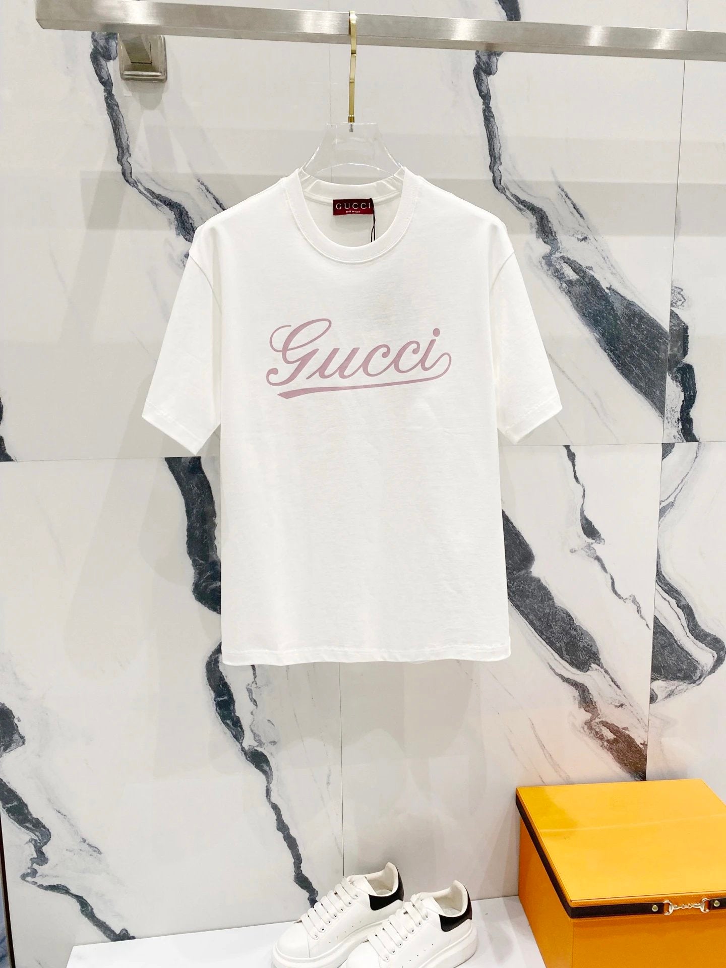 Gucci T-shirt Chest Music Note Letter Signature Print logo round Neck Short Sleeve25ss New Pure Cotton Unisex Style T Casual T-Shirt Base Layer Shirt OS Loose Fit Half Sleeve Top Plus Size