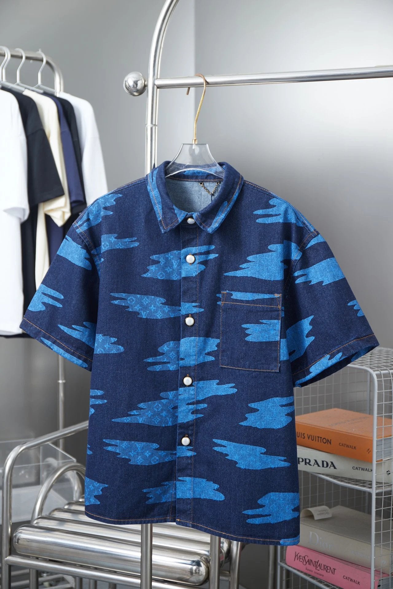 Louis Vuitton LV Shirt Full Pattern Print logo Shijia Turn-down Collar Short Sleeve Shirt Unisex Versatile Business Casual Slim Fit Jacket