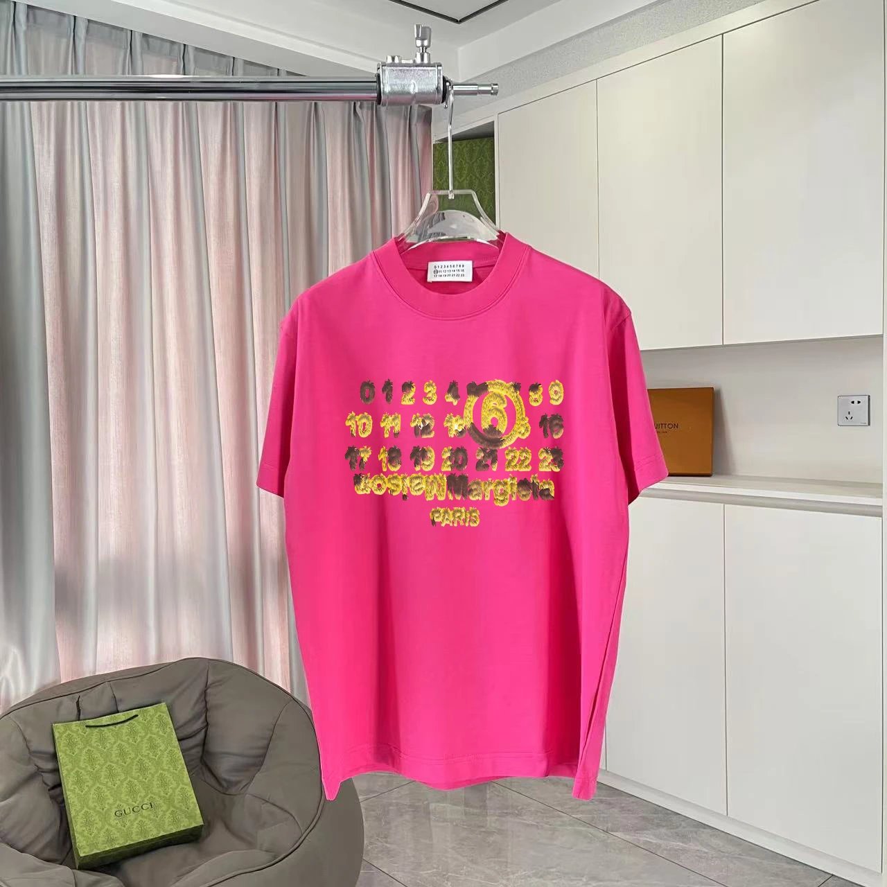 Maison Margiela T-shirt Chest Letter and Number Print logo round Neck Short Sleeve25ss New Pure Cotton Unisex Style T T-shirt OS Loose Fit Base Shirt Half Sleeve T-Shirt Top Half Sleeve