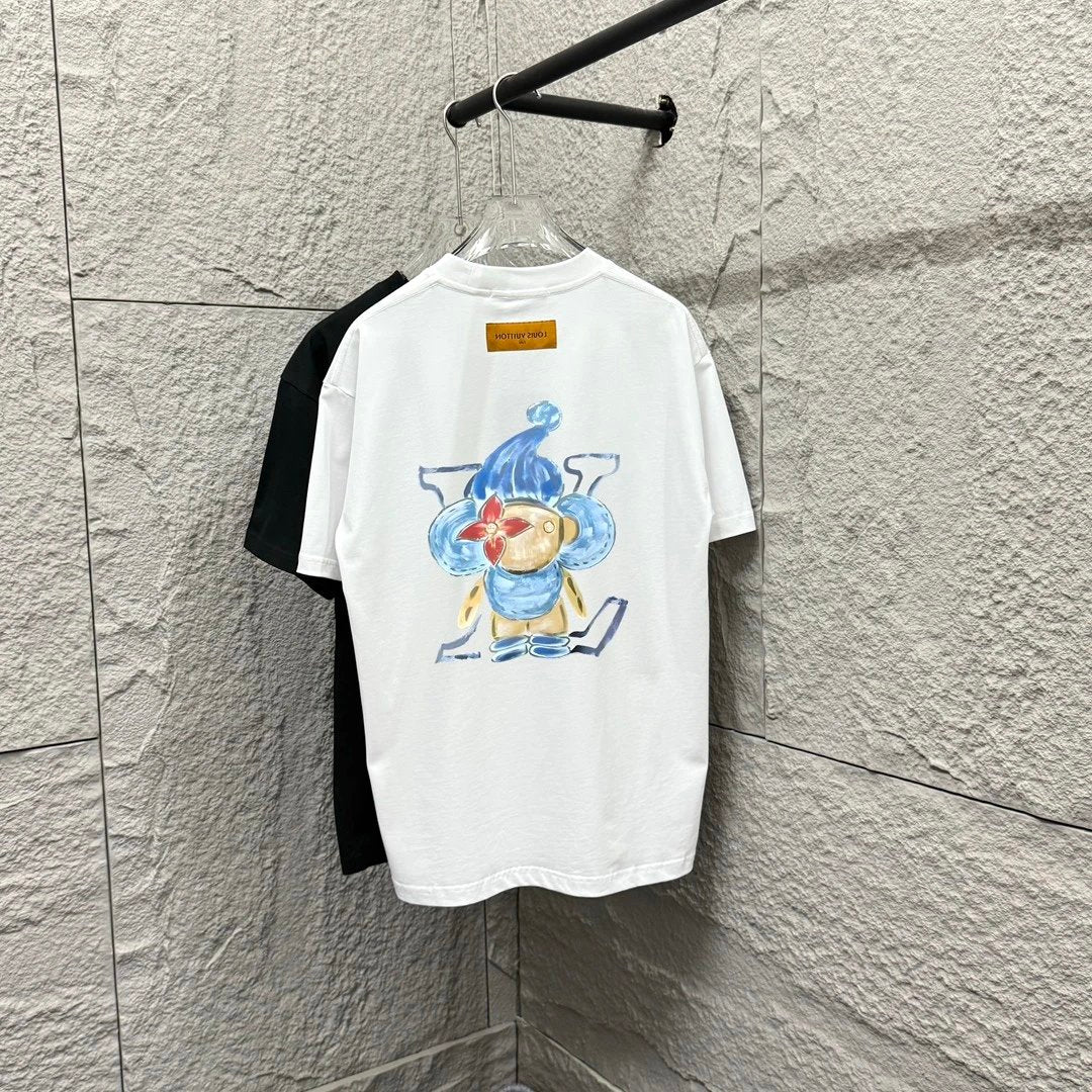 Louis Vuitton LV T-shirt Back Letter Flower Christmas Print logo round Neck Short Sleeve25ss New Pure Cotton Unisex Style T T-shirt OS Loose Fit Base Shirt Half Sleeve T-Shirt Top Half Sleeve