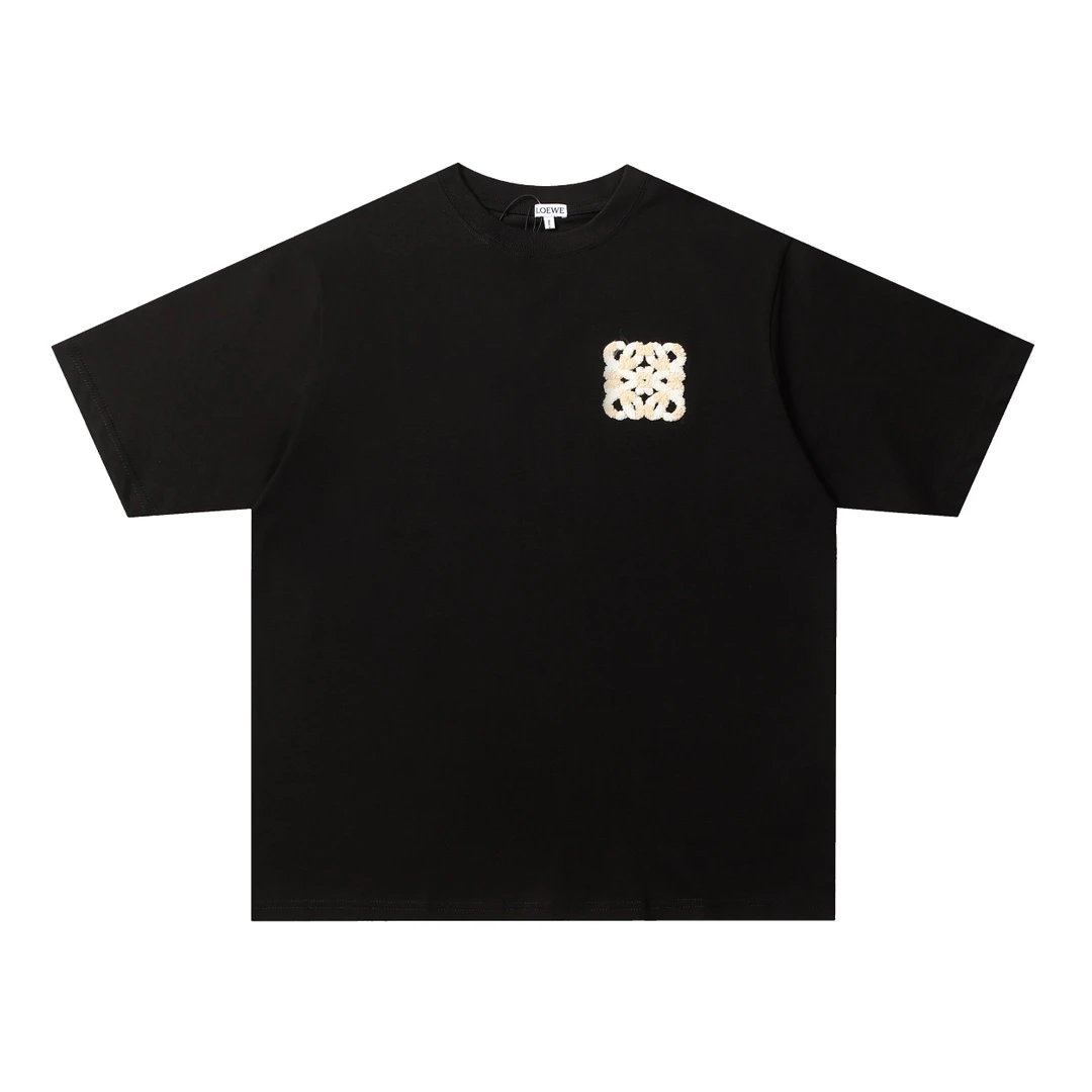 LOEWE T-shirt Color-blocked Towel Embroidery on the Chest LOGO round Neck Short Sleeve25ss New pure cotton T Unisex T-Shirt OS Loose Fit Base Shirt Top Half Sleeve T-Shirt