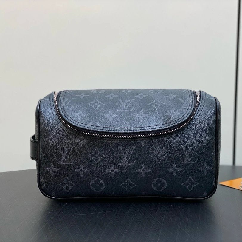 Louis Vuitton LV Wallets/Clutches Top version 【Original Leather】M11510Full Leather Black Embossed Wash Bag Series Wash Bag Cosmetic Bag Men's and Women's Bags Clutch Black Flower Men's Toiletry Bag