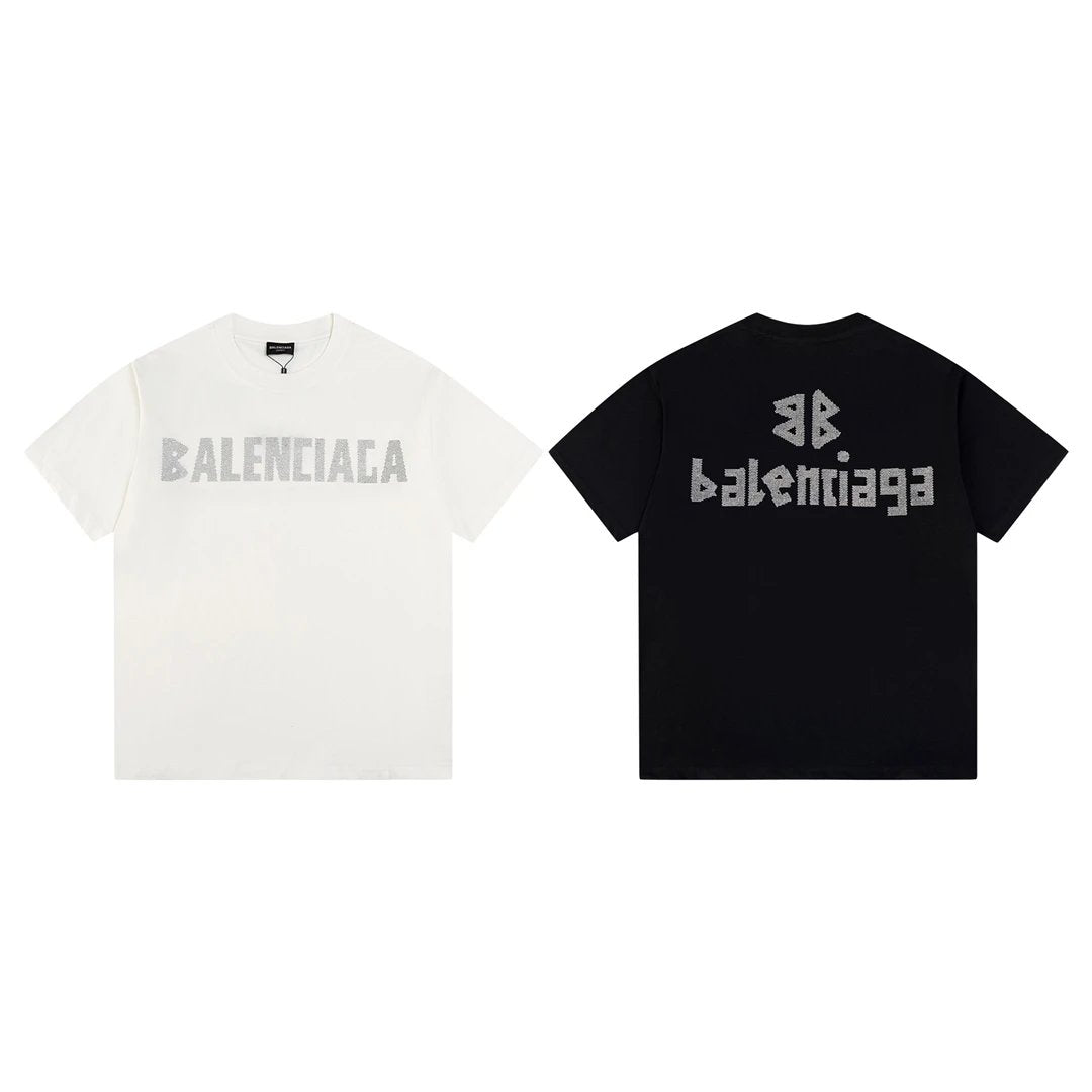 Balenciaga T-shirt Front and Back Hand-painted Double B Letter Rhinestone Embroidery logo round Neck Short Sleeve25ss New Pure Cotton Unisex Style T T-shirt OS Loose Fit Base Shirt Half Sleeve T-Shirt Top Half Sleeve