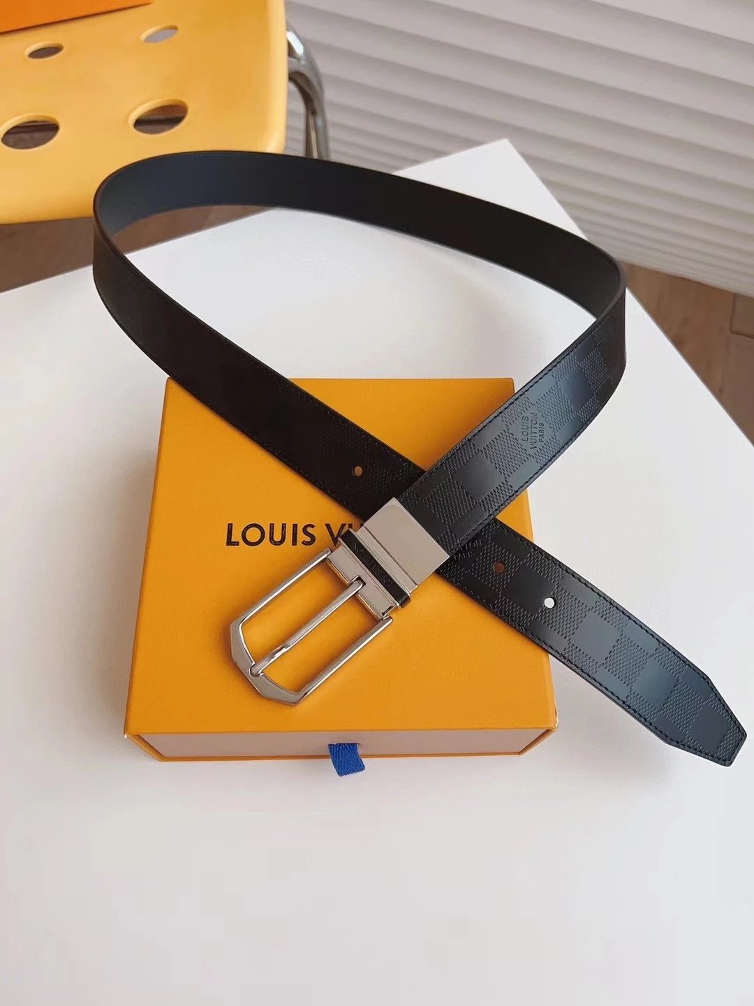 Louis Vuitton LV Belt Top version 【Counter Quality】The Most New Belt3.5cm Men's Belt Pin Buckle Men's Leather Belt with Classic Presbyopic Checkerboard Plaid Belt with Genuine Goods Packaging No Problem in and out of the Counter Versatile Casual Fashion F