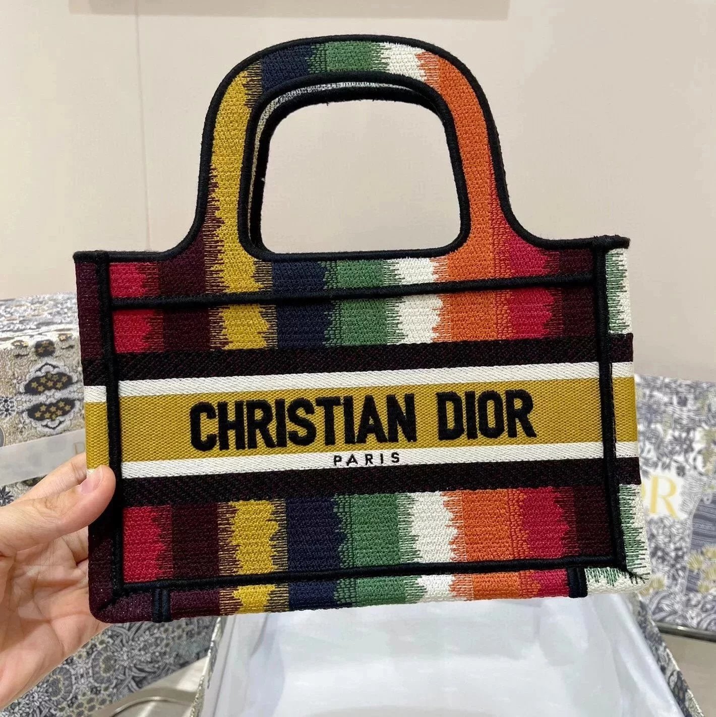 Dior Women's Bag Top version Same Style as Stars2023New Product BookTotemini Tote Bag Houndstooth Mini Small Sized Large Canvas Embroidered Shopping Bag Handbag Shoulder Bag Women's Bag