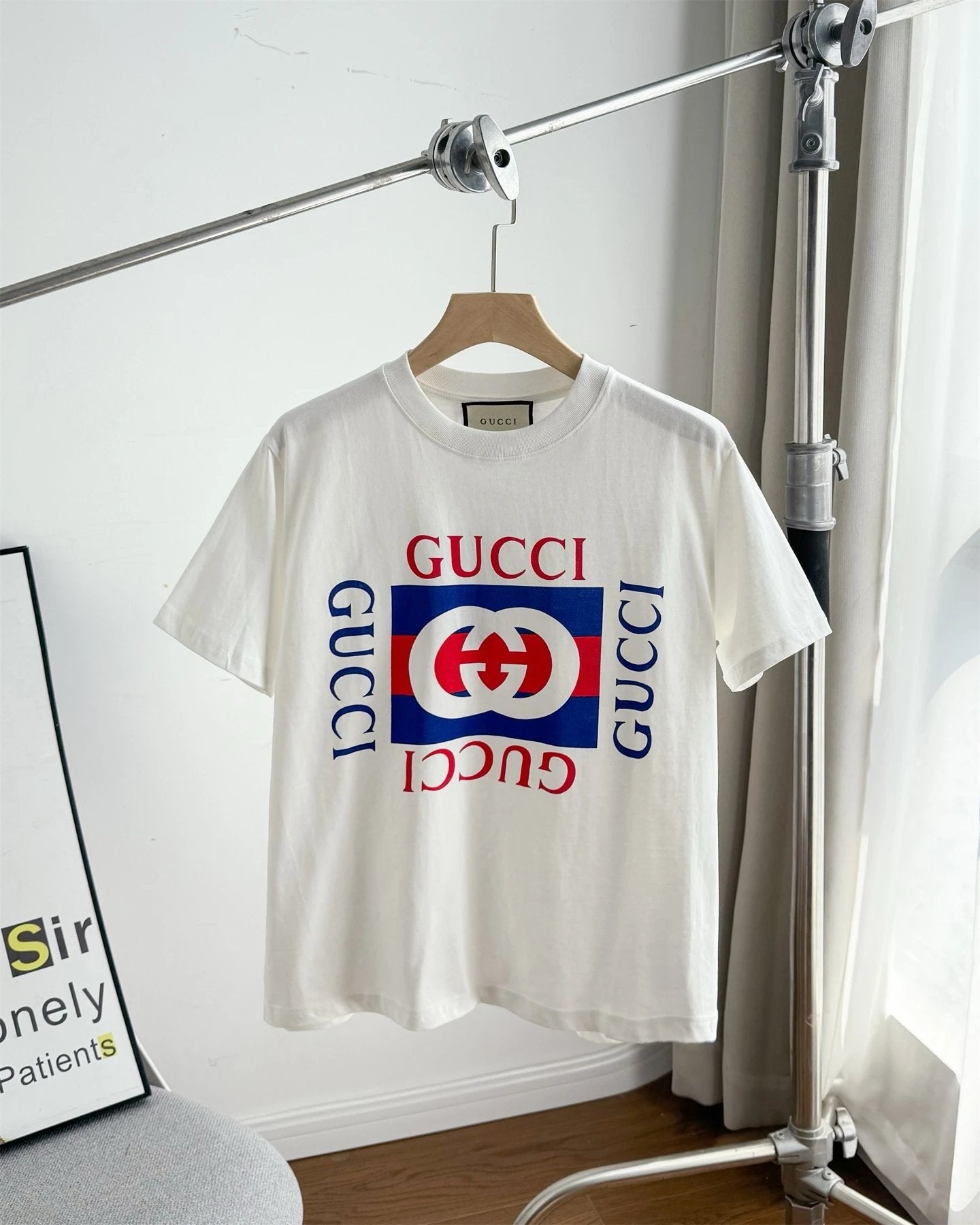 Gucci T-shirt Double-breasted G Letter Pattern Printing logo round Neck Short Sleeve25ss New Pure Cotton Unisex Style T T-shirt OS Loose Fit Base Shirt Top Half Sleeve T-Shirt