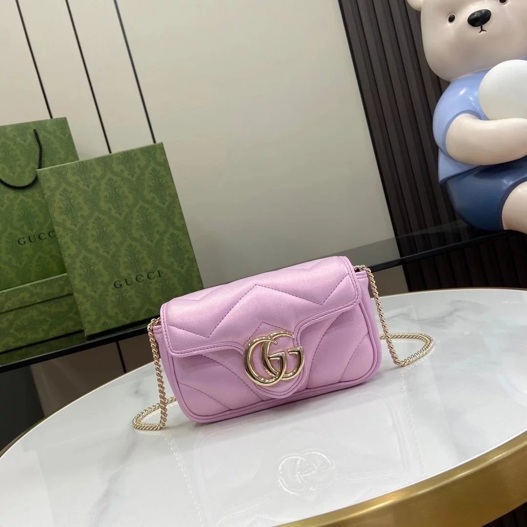 Gucci Women's Bag Top version 【High Version Original Leather】2024Early Spring New marmont Mermaid Laser Magic Color Ma Meng Bao's Home Mermaid Magic Color Pearl Color Love Chain Bag Ma Meng Fang Fat Bag443497