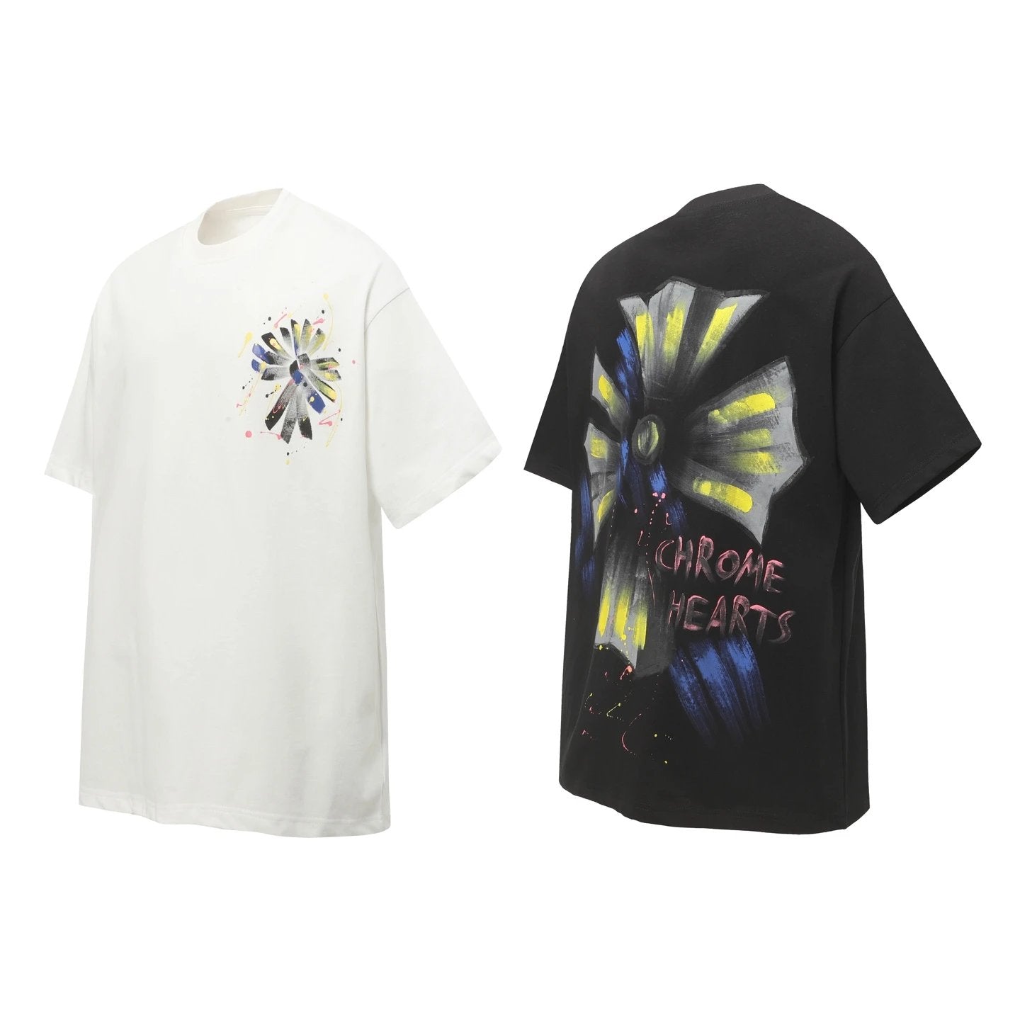 Chrome Hearts T-shirt Custom Printed Painting logo round Neck Short Sleeve25ss New pure cotton T Unisex T-Shirt OS Loose Fit Base Shirt Top Half Sleeve T-Shirt