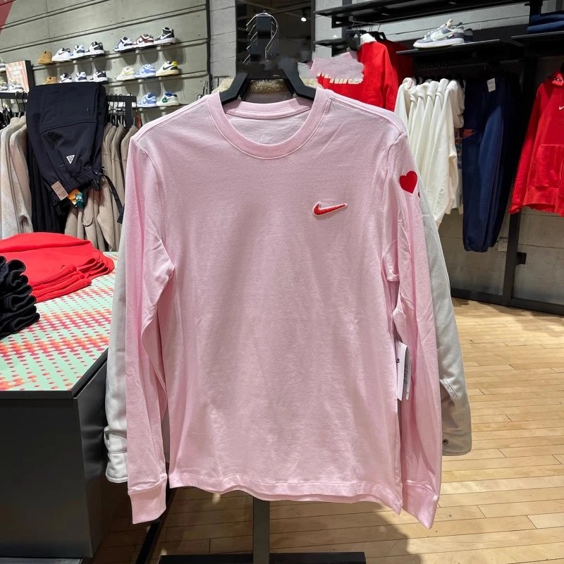 Nike Men's and Women's Spring Knitted Loose Casual Cupid Love Thin round Neck Long Sleeve T T-shirt FV3994